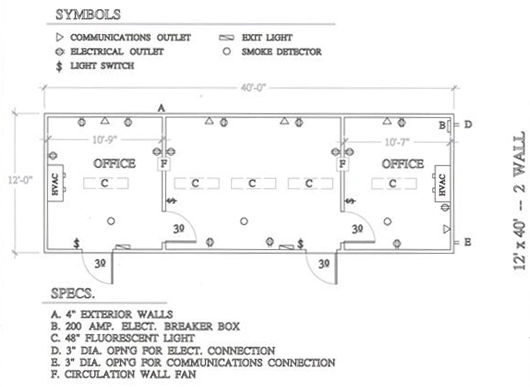 Protect your employees and equipment with one of our Blast Resistant Modules options. Check out the floorplans we have for you, like the 12x40 2 Wall. 
