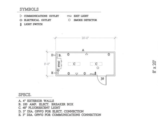 Pierce Leasing's 8x20 Standard Open Blast Resistant Module Floorplan. 